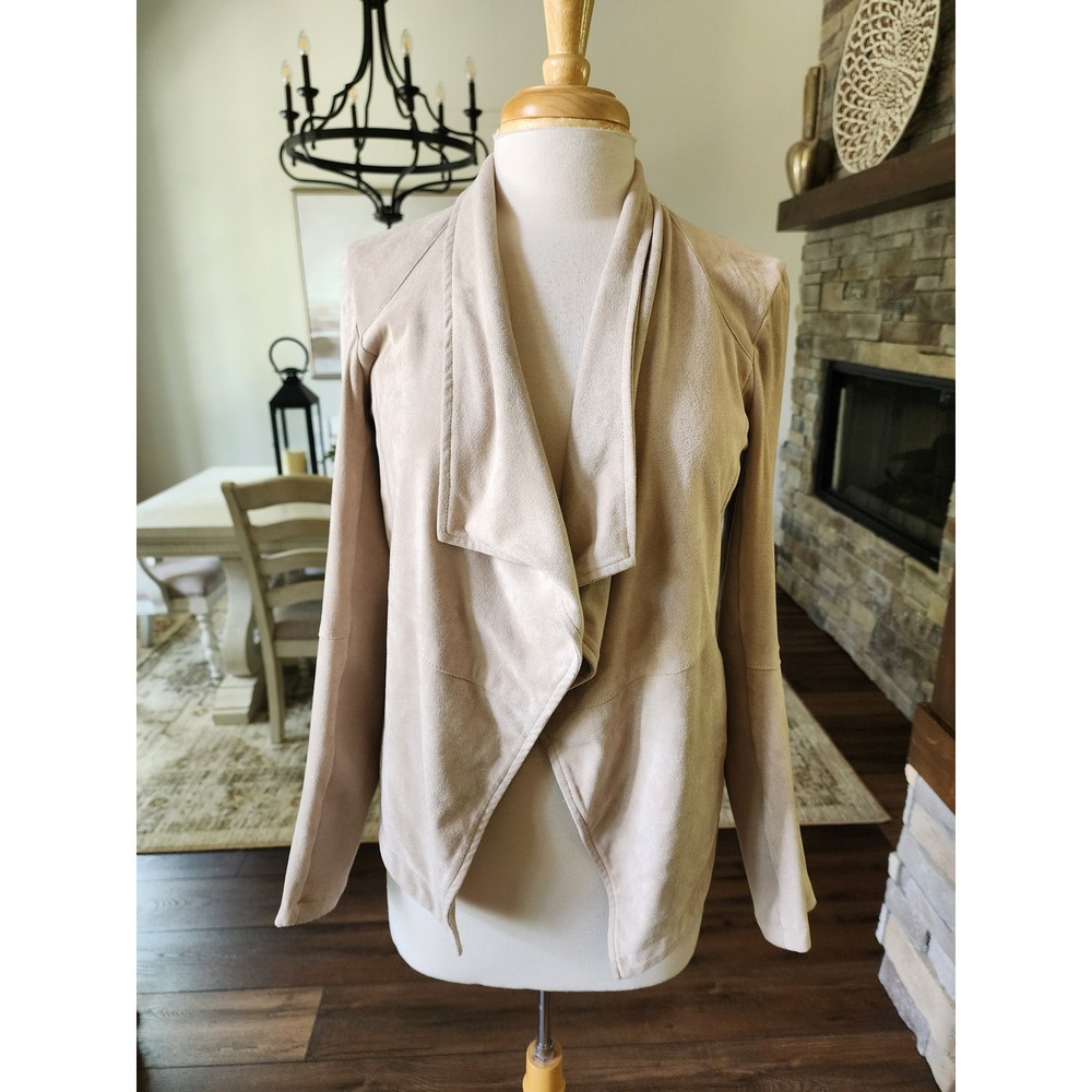 BB‎ DAKOTA Open Front Wrap Faux Suede MOTO Jacket BEIGE Tan Women's Size S EUC